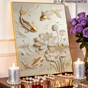 Romantic Koi Fish Lotus Flower Diamond Painting Kit, 30x40cm Unframed Cartoon Pearl Art, DIY Handmade Valentine's Day Gift