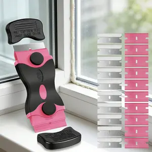 Pink Razor Scraper 2-in-1 Tool Set with 20Pcs Blades for Window Labels Decals Stickers Glass Stove Top Cleaning Ergonomic Design Safe Portable