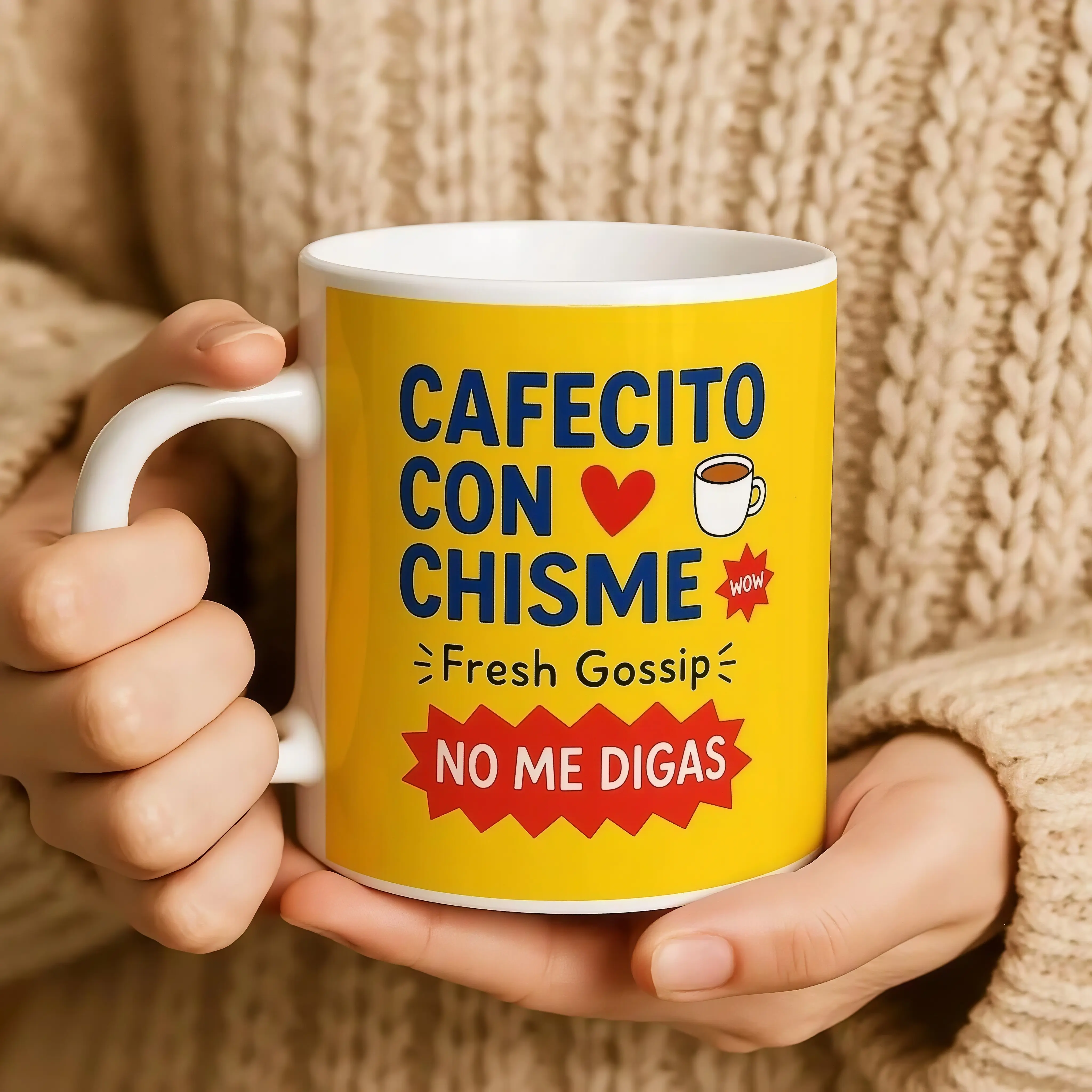 11oz Ceramic Cafecito Chisme Mug with Handle - Stylish, Reusable, Washable Single-Drink Kitchenware, Mexican Theme Gift for Latina Friends, Spanish Cafe Lovers, Coffee