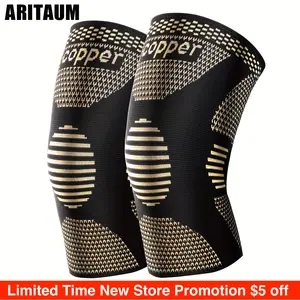 ARITAUM Copper Compression Knee Brace for Women & Men 2 Pack Running Knee Protection Support Sleeve for Workouts Sports Black Gold Design
