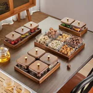 Wooden Food Storage Box with Lid Multi grid Snack Fruit Dried Fruit Tray Leakproof Container for Home Office Kitchen Storage Organizer Household Items Accessories Unique