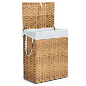 90L/110L Woven Rattan Laundry Hamper – Foldable Dirty Clothes Basket  Adjustable Lid, Steel Frame, Machine Washable, Perfect for Home, Bathroom & Bedroom Organization