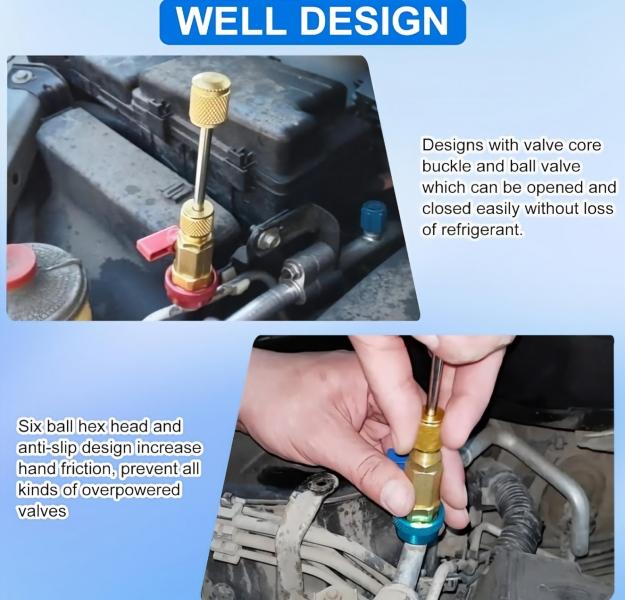 AC Schrader Valve Core Remover Installer Hand Tool Kit with Knurled Grip, R134a Ready HVAC Refrigeration Maintenance Set, Tools for Mechanics, Car Accessories, Compatible with R1234YF/R22 Systems, W/ Spare Valve Cores & Rubber O-Ring Seals