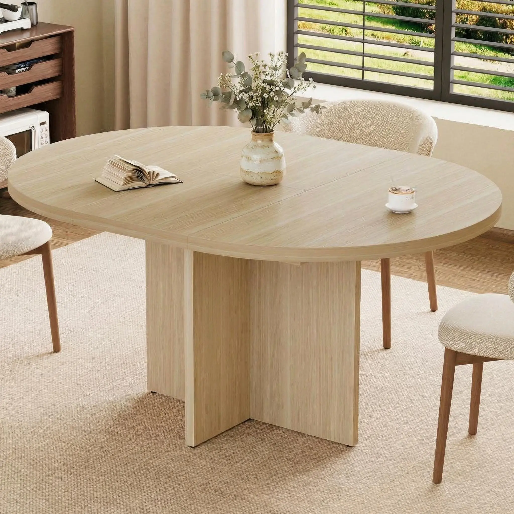 🍽️ One Table, Two Sizes! Extendable Round Dining Table – Modern Black Wood Grain with Removable Leaf – Fits Cozy Dinners or Parties – Perfect for Living Room ✨