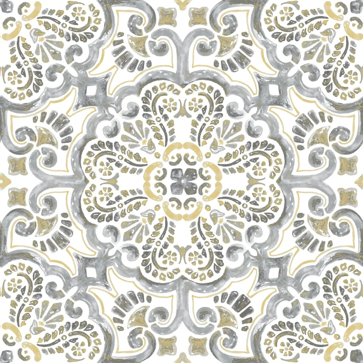 FloorPops FP2947 Antico Moroccan Hand Painted Peel & Stick Floor Tiles, 12x12 in Virgin Vinyl, Easy Install, No Grout, Water Resistant, 0.06-in Thick, Bathroom Use, 10 Pieces, 5.75 lbs Total Weight, Peel And Stick Floor Tiles