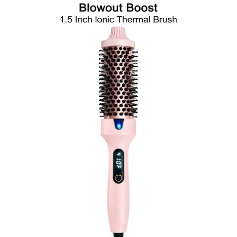 1-Step Lightweight PTC Ceramic Hot Air Brush Volumizer Thermal Brush - Plug-Powered Hair Tool for Adults with LCD Display, 110-240V Travel Compatibility, 2m Power Cord, Straightening Curly Hair, Frizz Control, Smooth Flawless Silky Styles, Easy Blowout