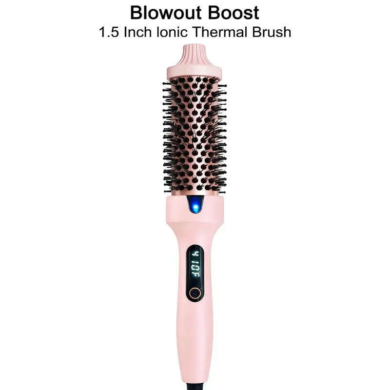 1-Step Lightweight PTC Ceramic Hot Air Brush Volumizer Thermal Brush - Plug-Powered Hair Tool for Adults with LCD Display, 110-240V Travel Compatibility, 2m Power Cord, Straightening Curly Hair, Frizz Control, Smooth Flawless Silky Styles, Easy Blowout