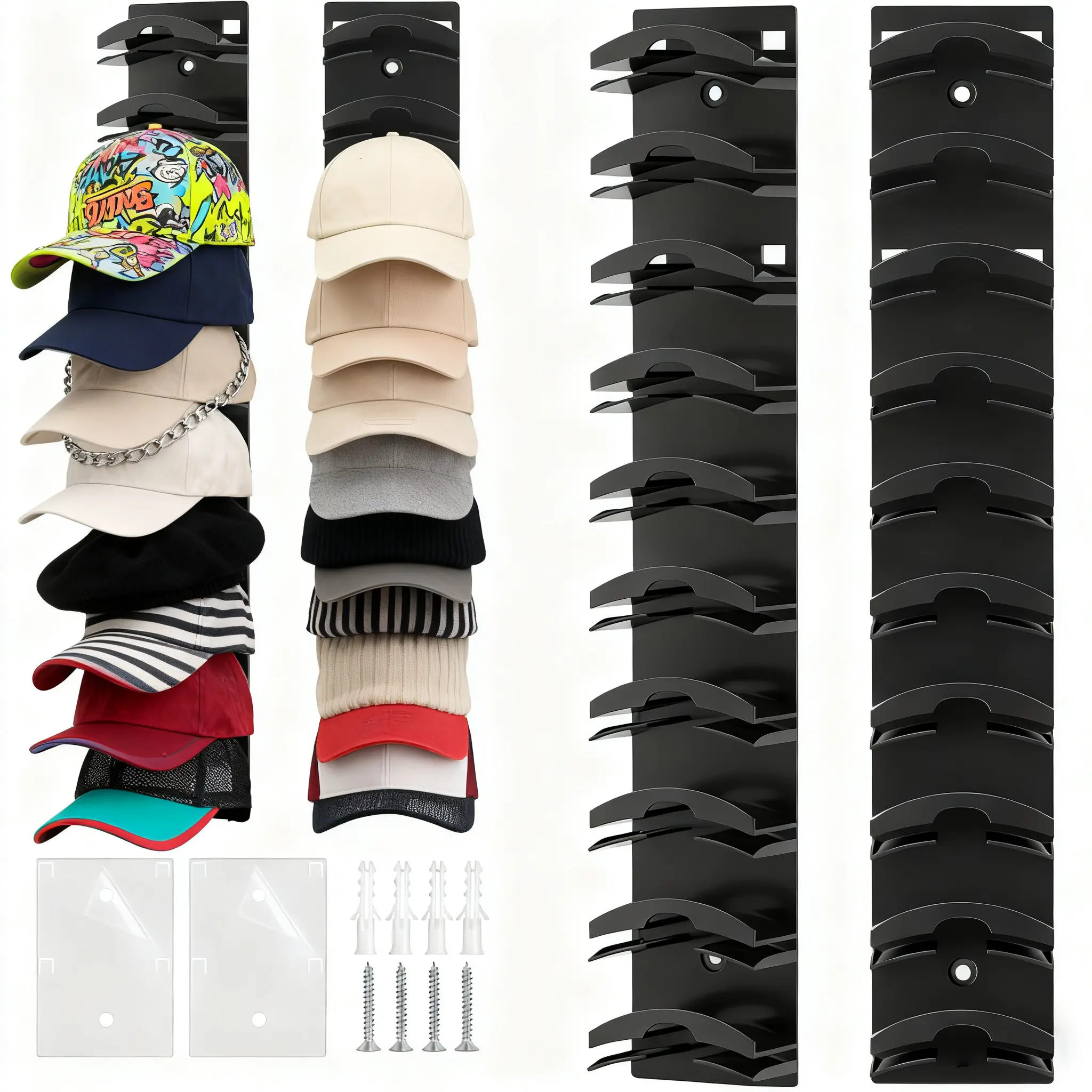 2 Pack Hat Organizer Wall Mounted Baseball Cap Rack  Stable Structure Holds 20 Hats for Closet Door & Bedroom Easy Access Display Installation Adhesive Mount