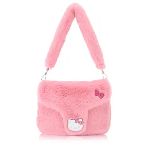 Fast Forward Sanrio Hello Kitty Handbag for Women | Faux Fur Purse with Saffiano Trim | Cute Hello Kitty Shoulder Bag, Crossbody Tote Bag, or Small Travel Purse | Ages 3+