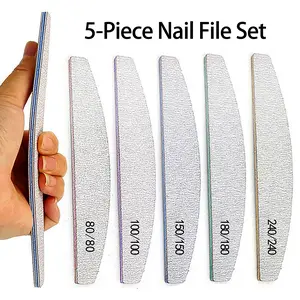 5-Piece Double Sided Washable Nail File Set - Colored Core Rubber Manicure Tools with 80/120/150/180/240 Grits for Shaping Polishing Priming | Professional & DIY Home Salon Kit