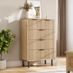 Garvee Modern 5-Drawer Wooden Dresser with Deep Drawers, Anti-Tip Device, and Metal Legs - Ideal Closet Organizer for Bedroom, Hallway, and Entryway
