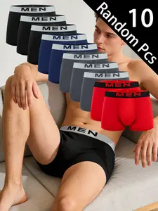 10 pcs men's Athletic flat cornered underwear, fashion and comfort, Lightweight Stretchy Sports Underwear, Workout Gym Underwear, Suitable for all seasons, home & various activities, loose casual men's underwear