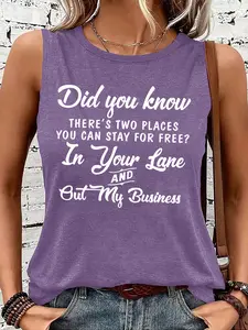 Women's Casual Tank Top Round Neck Cotton T-Shirt - "In Your Lane" Sarcasm Tee, Soft Cotton Fabric, Summer Sleeveless Top, Comfortable, Casual Daily Outfit