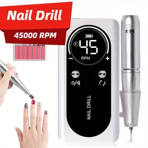 Professional Electric Nail Drill File, Cordless Portable Nail Drill 45000 RPM, Rechargeable Nail File Machine for Acrylic Nail Gel Polish, Nail Salon Home Nail Art Set