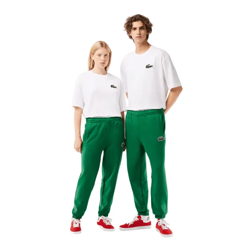 Men's Embroidered Sweatpants - Lacoste Organic Cotton Fleece Tracksuit Bottoms, Drawstring, Oversize, Unisex, Elastic Waistband, Wide Legs, Normal Fit, Sports/Outdoor Athletic Wear, Relaxation