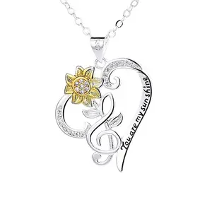Pastoral Style Two-color Sunflower Pendant Trend Heart Clavicle Chain Copper Material Necklace