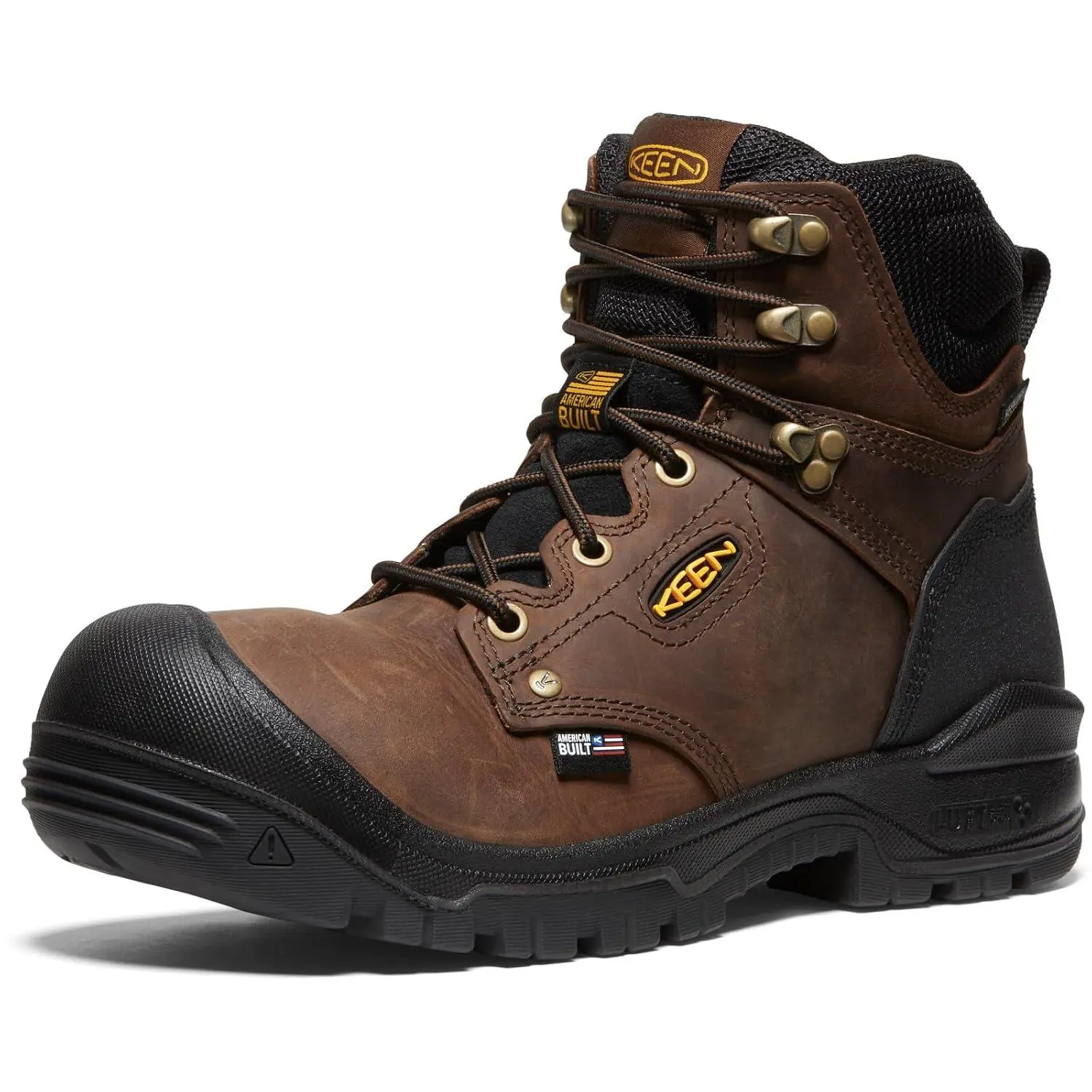 KEEN Utility Men's Independence 6" Leather Waterproof Soft Toe Work Boots, Dark Earth/Black, 8 EE