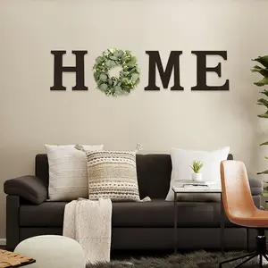 4Pcs Rustic Farmhouse "HOME" Wooden Wall Sign with Artificial Eucalyptus Wreath, Wood Home Sign with Artificial Eucalyptus Wreath for O, Perfect for Living Room, Kitchen, or Entryway Decor, Rustic Farmhouse Decor