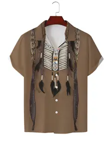 Men's Hawaiian Shirt - Flat Digital Print Pattern - No Texture - Ornate Bone Necklace with Feathers, Fashionable and Simple Short Sleeves, Buttoned, Casual Collar Shirt, Stylish and Versatile, Suitable for Dates, Beach Vacations, a Perfect Gift for Men