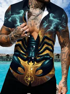 3D Scorpion Pattern Printed Short Sleeve Shirt, Men's Trendy Printed Casual Top, Summer Unique Stylish Blouse