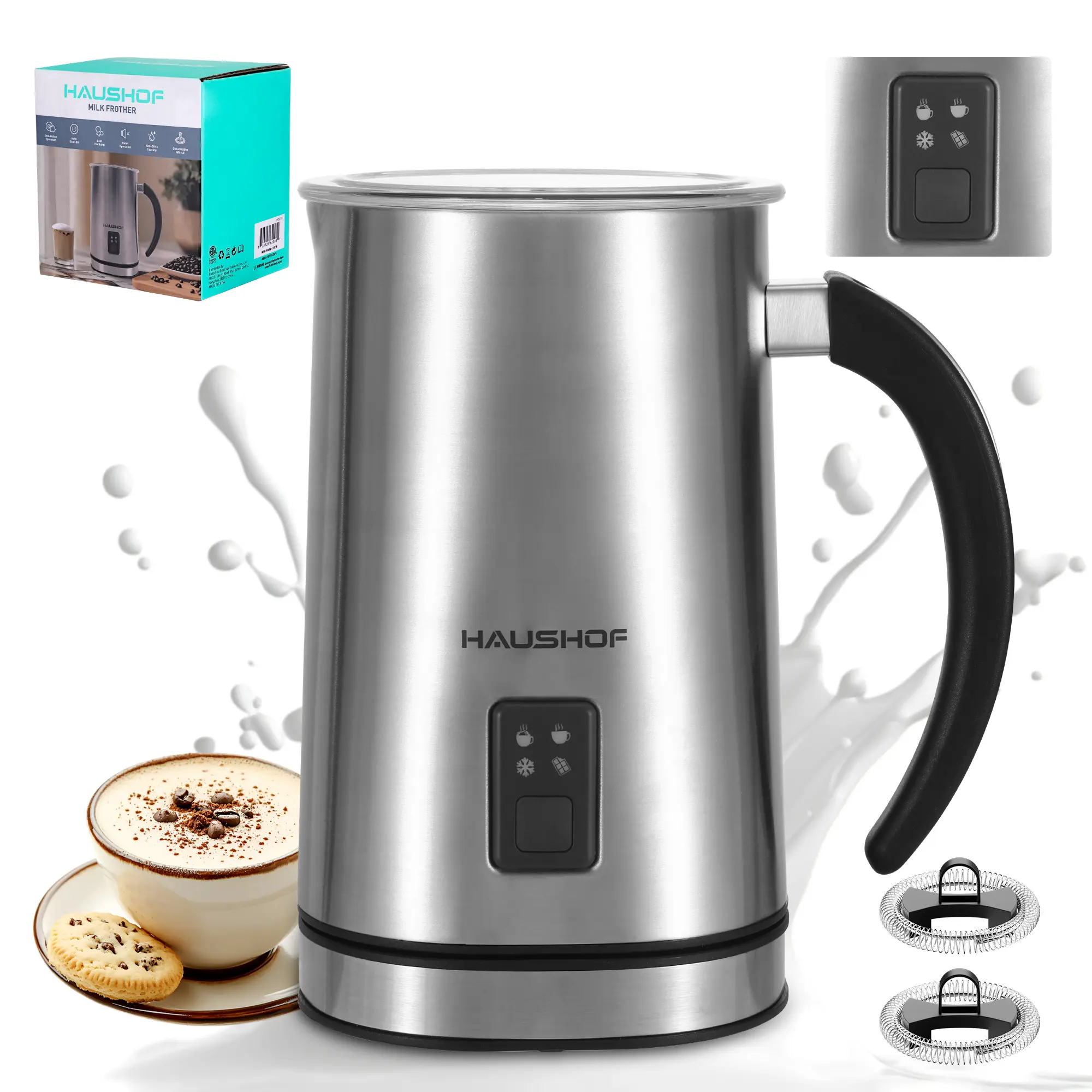 #summersale HAUSHOF Milk Frother, 4-in-1 Electric Milk Frother and Steamer, Large Capacity, Hot Chocolate Maker, Automatic Warm and Cold Foam Maker for Coffee, Latte, Macchiato, Cappuccino