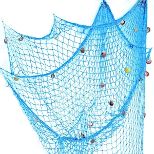 Nature Fish Net Wall Decoration with Shells,  Themed Wall Hangings Fishing Net Party Decor for Pirate Party,Wedding,Photographing Decoration