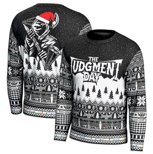 The Judgment Day Christmas Sweater – Black & White Holiday Knit Pullover with Gothic WWE Design | Ugly Xmas Party Outfit