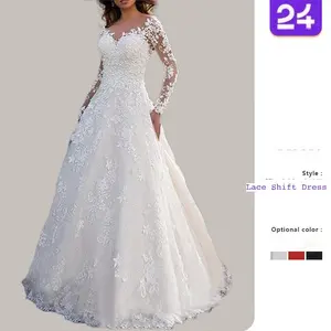 Solid Color Long Sleeve Sheer Lace Dress Womenswear Basic