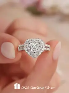 S925 Sterling Silver Heart Shaped Artificial Zircon Inlaid Ring, Fashion Jewelry for Party, Daily Clothing Decor, Trendy All-match & Exquisite Jewelry for Birthday Gift, Heart Cluster Ring