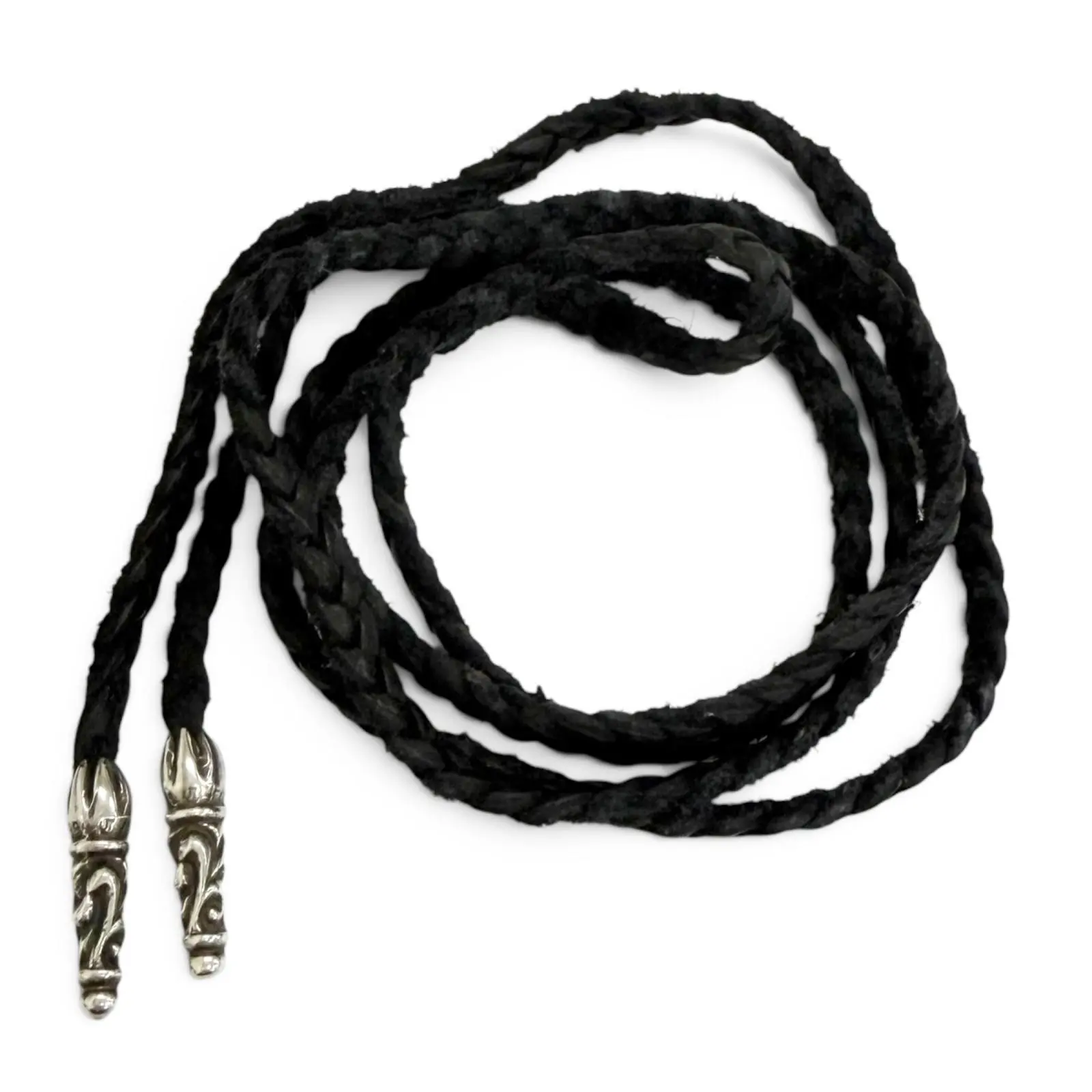 Pre-owned Chrome Hearts Sterling Silver 925 (Ag925) Small Leather Goods Leather Braid SV925 Necklace