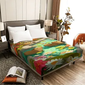 Capybaras swimming in a pond amidst flowers create a beautiful foam mattress, suitable for bedrooms, rental apartments, student dormitories, and is an essential sleep aid.