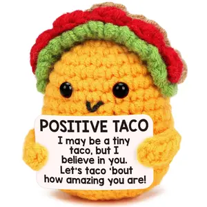 Mini Positive Crochet Taco Emotional Inspirational Support Christmas Small Gifts for Women Birthday Gifts, Handmade Knitted Crochet Animals Christmas Stocking Stuff Idea Cute Taco Desk Decor Stocking Stuffers