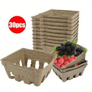 30-Pack Pulp Fiber Berry Baskets, 4" x 4" x 1.77" High-Quality Paper Fruit & Produce Baskets for Strawberries, Blueberries, Raspberries, Eggs, Vegetables