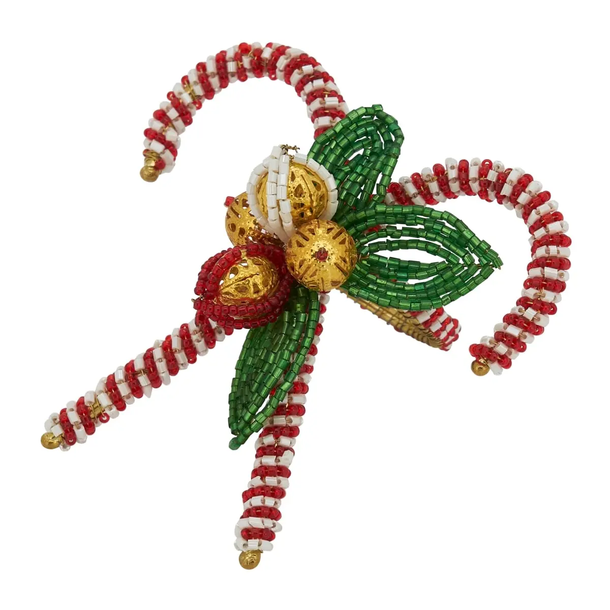 Saro Lifestyle NR320.RW Whimsical Round Candy Cane Napkin Rings - 4-Piece Set, Cutlery & Tableware Accessory Made with 30% Iron and 70% Glass Beads