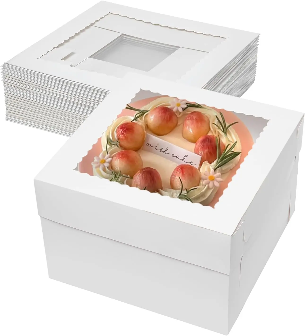 10 count Cake Boxes 12 Inch 12x12x8 Tall Cake Boxes with Window for Tier Baking Disposable Bakery Containers with  White Large Cardboard Bakery Take Out Carrier for Wedding, Birthday, Party