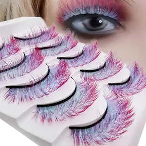 Colorful Gradient False Eyelashes 5 Pairs, 3D Volume Stage Lashes, Soft Dense Performance Makeup, Club Nightclub Christmas Cosmetics, Dramatic Lashes
