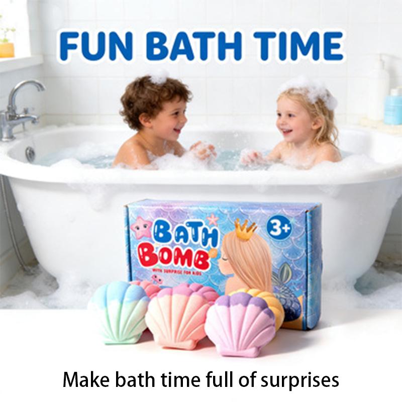 6 Pcs Seashell Bath Bombs Gift Set for Girls with 6 Pcs Jewelry Surprise, Mermaid Shell Bubble Bath Fizzies Perfect Easter & Birthday Gift