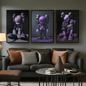 Purple KAWS Poster Set of 3, Kaws Figure Poster