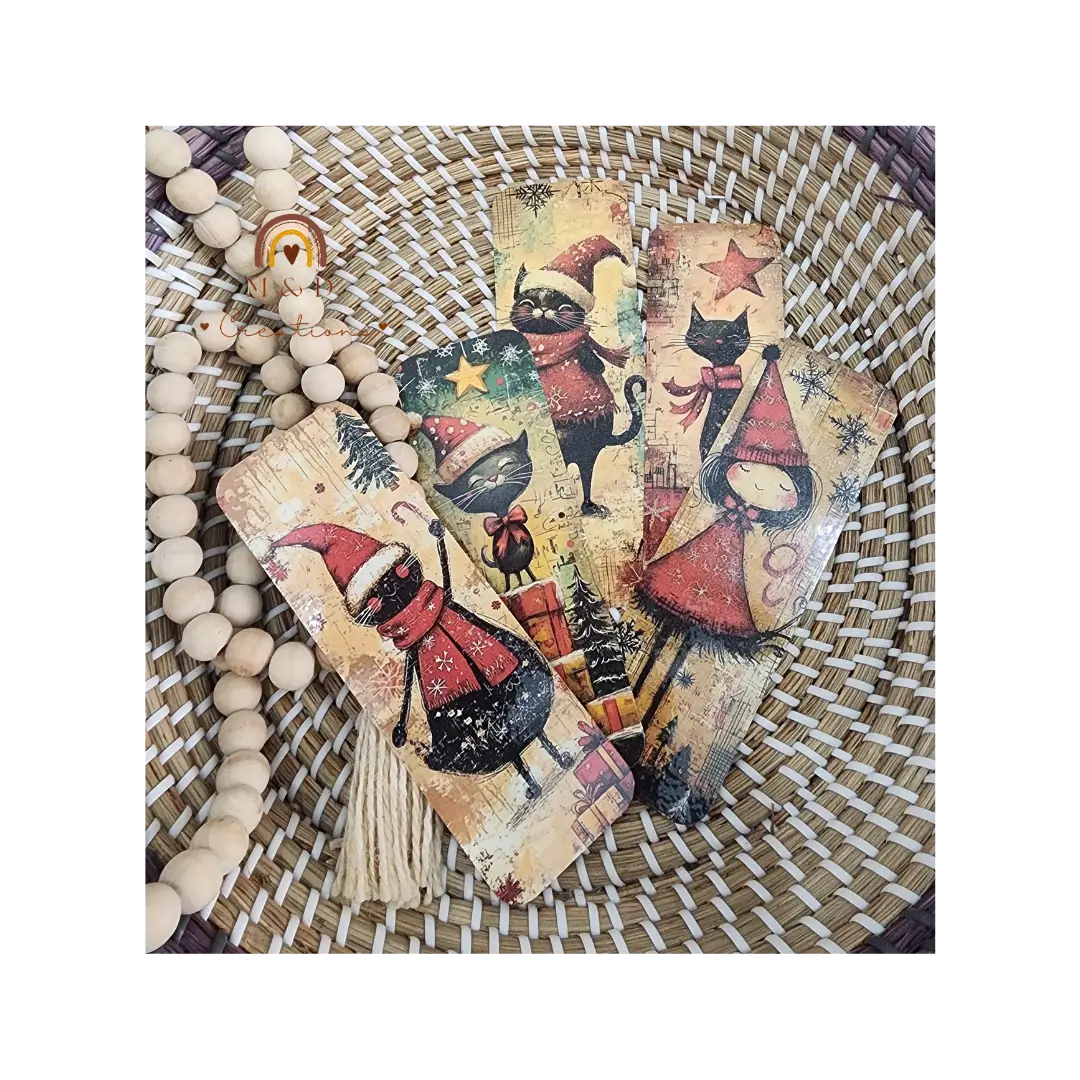 Cat and Littel girl Christmas Bookmark