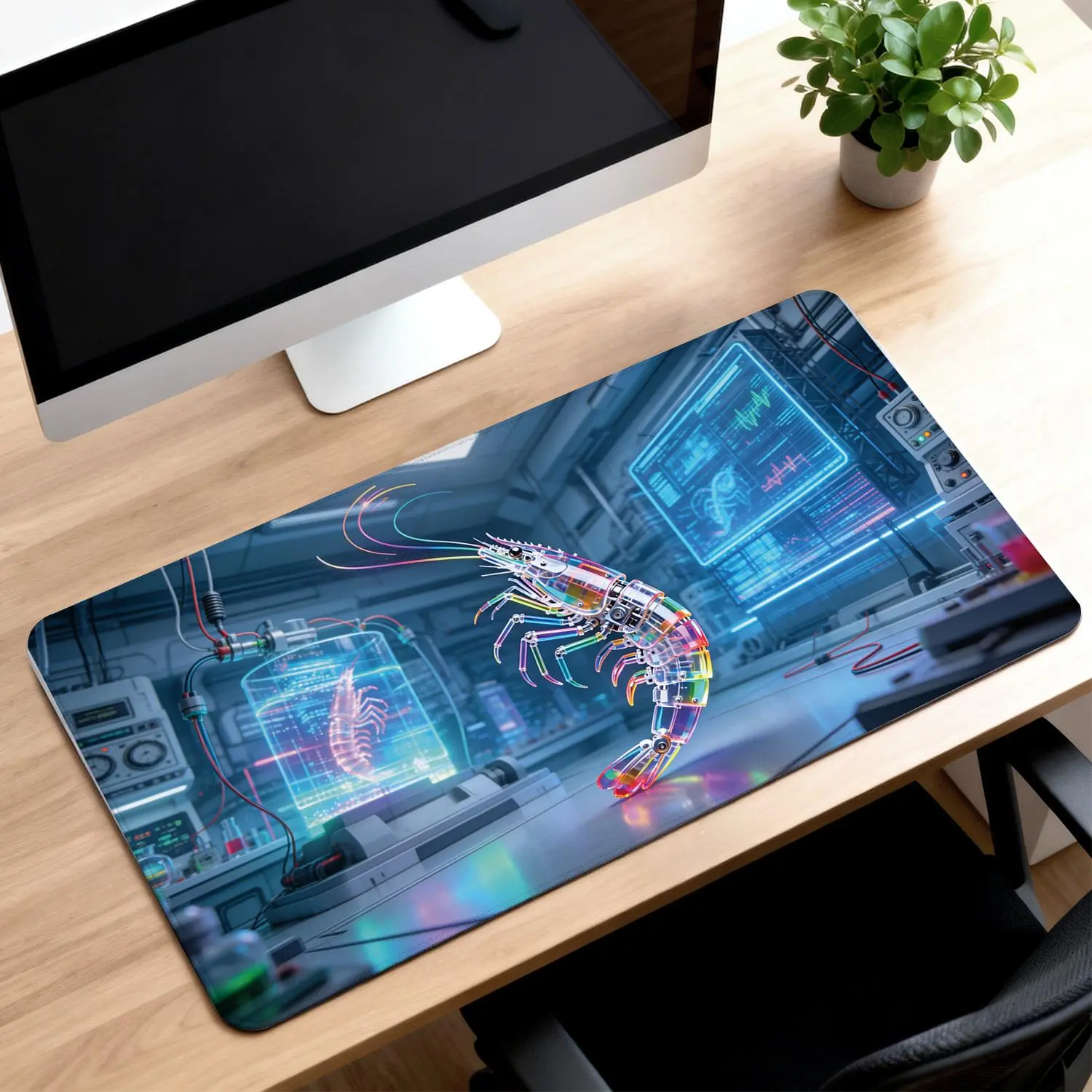 LIVEKEY RGB-Lit Glowing Tech Lobster Design Gaming Mousepad, Large 31.5x15.75in Non-Slip Desk Mat with Stitched Edges for RGB Gamer Computer Setup Accessories, Rgb-Lit Mouse Pads