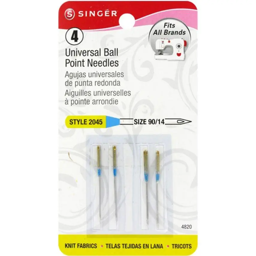 Singer 4pk Universal Size 90/14 Style 2045 Ball Point Sewing Machine Needles 4820