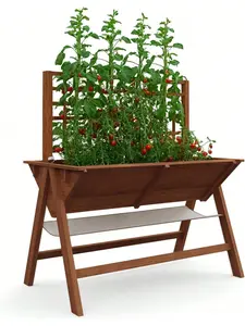 Gaomon Cedar Wood Large Size Raised Garden Bed With Trellis Shelf, 4.3x2.5x4.5ft Outdoor Wooden Planter Box, 10.6in Depth, for Growing Vegetables And Herbs, Acorn Brown