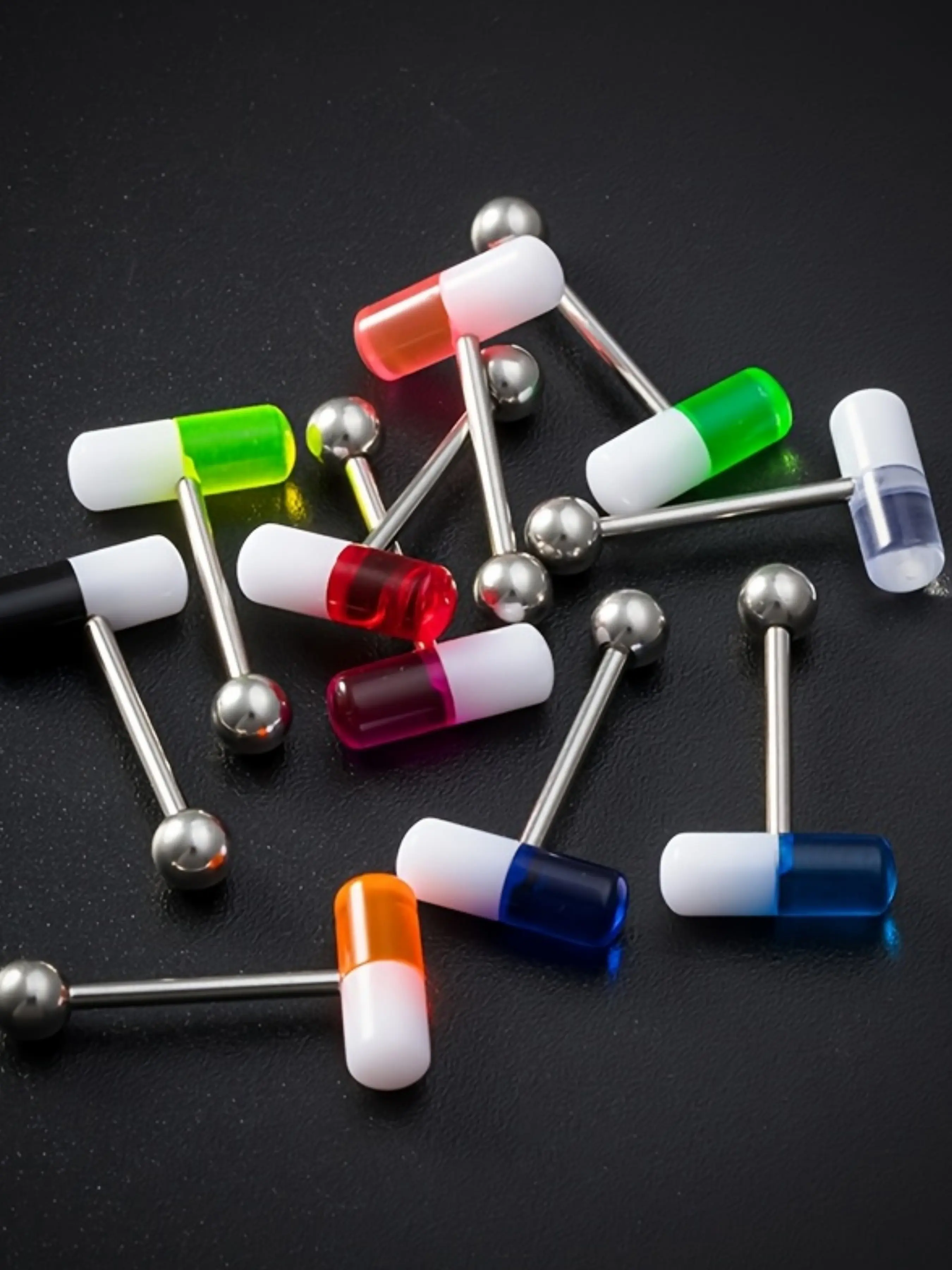 10pcs Colorful Capsule Tongue Ring, Acrylic Pill Tongue Piercing Jewelry, Stainless Steel Tongue Bar Barbell, Unisex Fashion Body Jewelry, Body Piercings