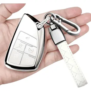 for Chevrolet Key Fob Cover with Keychain Soft Full Protection Key Shell Key Case Compatible with 2021-2024 GMC Yukon Tahoe Suburban 1500 5-Buttons (White)