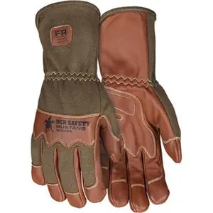 MCR Safety Full Fingered Work Gloves - Size L, Brown Uncoated Goatskin, Gauntlet Cuff, Work & Driver Use, Paired MU3624GFRL