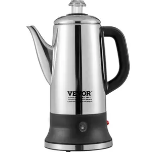 VEVOR 12-Cup Electric Percolator Coffee Pot, 304 Stainless Steel Coffee Percolator with Keep Warm Function & Heat-Resistant Handle, Classic Coffee Maker, Quick Brew & Easy-Pour Spout, Silver