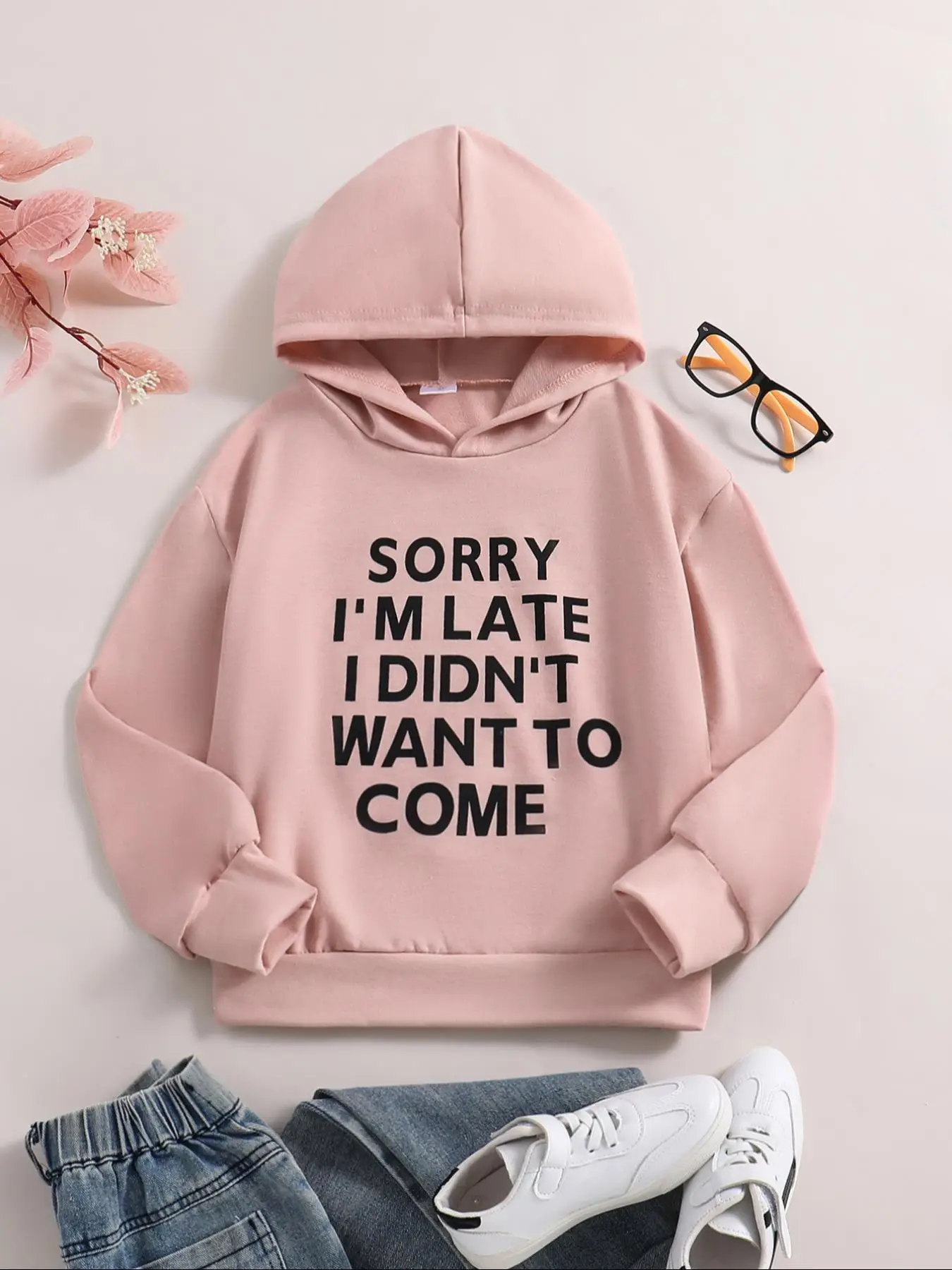 Girl's Letter Print Drop Shoulder Hoodie, Fashion Casual Long Sleeve Hooded Sweatshirt for Daily Holiday Outdoor Wear, Girls Clothing for Fall & Winte