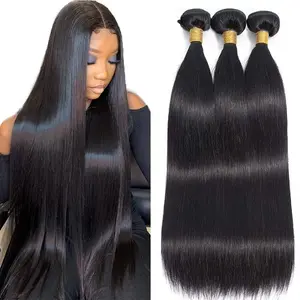 Brazilian Virgin Human Hair Bundles 20 22 24 Inch Straight 100% Unprocessed Virgin 3 Bundles for Black Women Natural Color Tangle Free Full & Bouncy