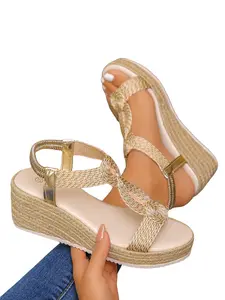 Women's Summer Essential Flat Sandals, Lightweight Sandals, Breathable Sandals, Rope Wedge Sandals, Lightweight Wedge Heels, Heeled Platform Sandals, Elegant Height Boost, Comfortable Non-Slip Sole, All-Season Wear