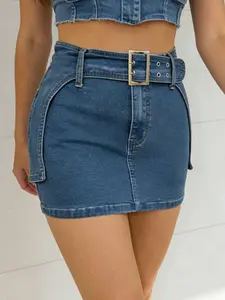 Women's High-Waisted Denim Short Skirt, Casual Loose Fit Design, Perfect for Daily Wear & Summer, Stylish Chic Plain Pattern